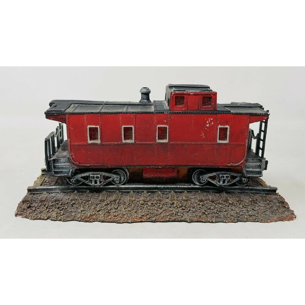 Red Caboose Train Statue Figure Resin? Metal? Antiqued 8”